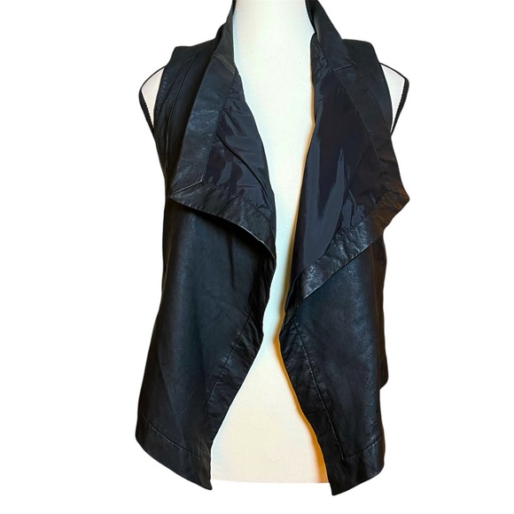 PJK Patterson J Kincaid Womens Open Front Leather Vest Jacket Black Size Small - Picture 1 of 6